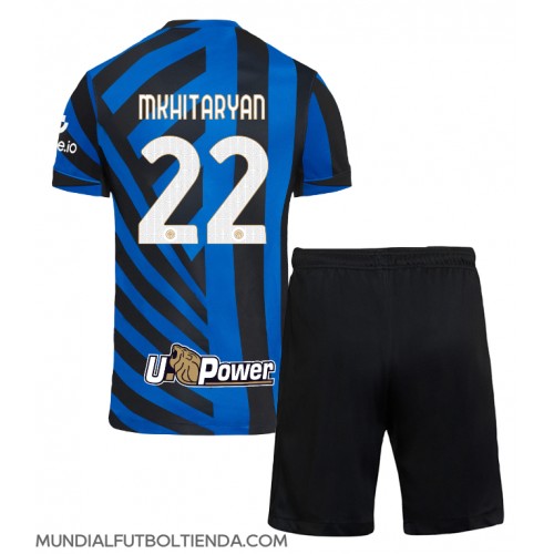 Camiseta Inter Milan Henrikh Mkhitaryan #22 Primera Equipación Replica 2024-25 para niños mangas cortas (+ Pantalones cortos)